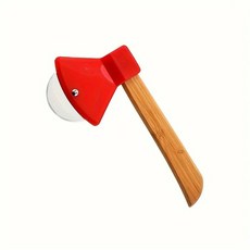 피자 커터 스테인리스 대나무 스틸 날카로운 칼날 비스킷 케이크용 손잡이와 회전 파이, 빨간색