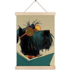 AJIPUX 재미있는 개가 책 벽 아트 데코를 읽고 구석 장식을 귀여운 매달린 포스터 캔버스 프린트를 교실 홈 룸 장식용으로 사용합니다. 12x16인치, Dog Reading A Book