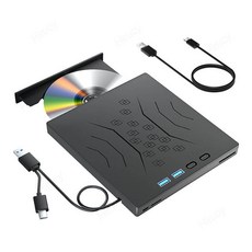 CD롬 플레이어 외장 드 USB 30 C 휴대용 CD DVD RW 노트북 PC 윈도우 버너용 SD TF 카드 슬롯 7 인 1, Black
