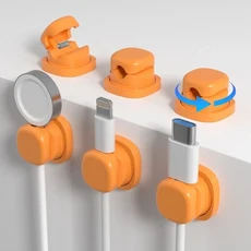 6pcs 접착식 데스크탑 케이블 정리기 회전식 조절 가능 책상 아래 와이어 홀더 미끄럼 방지 벽걸이형 코드, 05 Orange