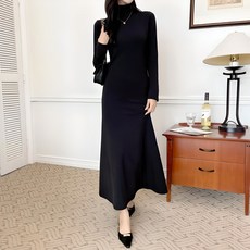 saystyle 刷毛針織高領魚尾連身裙, 黑色