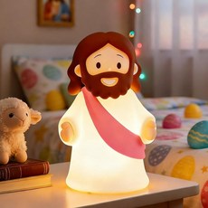 Jesus 야간 조명 충전식 침대 옆 조도 조절 가능한 실리콘 LED 조명 종교 모임 주일학교 선물 세례 부활절 달걀 장식에 이상적 (블루)_182346, 핑크_182346