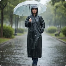 탄탄한 소재 방수 레인코트 롱코트 디자인 후드 우비 실용적인 아우터, 1개, 상세페이지 참조