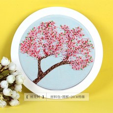 手工刺繡DIY材料包 情侶禮物自製 古風蘇繡 家居裝飾擺件 初學者適用, M77/桃花樹【材料包+圓框+繡繃】, 1個