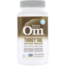 Om 火雞尾蘑菇超級食品每日增強無麩質純素素食膠囊, 1個, 90入