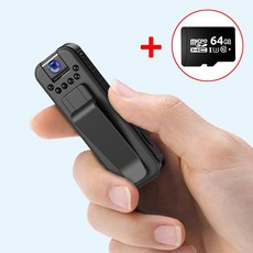 1080P 고화질 초소형 바디캠 액션캠 블랙박스 녹음 카메라, 바디캠 + 64GB SD 카드 × 1개