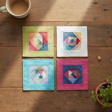 조각보 전통 컵받침 찻잔 받침 홈카페 주방 소품 다도 스타일링, 1개, ps GS003028 조각보컵받침 연두