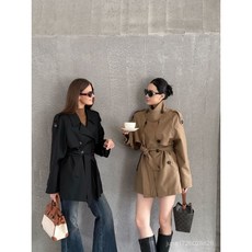 MNUS 風衣外套 防風 舊夢經典廓形翻領收腰短版風衣外套女秋季新款流行爆款潮 秋季短外套 女裝