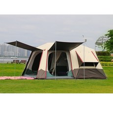 露營者 鋁桿自動帳篷 兩房一廳 雙層防暴雨 戶外露營帳篷, 4.大號咖啡色, 咖啡色