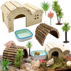 거북이 도마뱀 개구리 게코 카멜레온을 위한 야자수 장식이 있는 에르미트 게크 키트 은신처 물 웅덩이 탱크 장식 액세서리