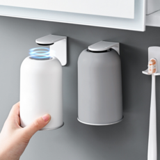 일상채움 물때 걱정없는 무타공 스텐 304 거꾸로 자석 양치컵 세트, 1세트, 그레이+화이트