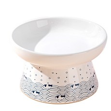 陶瓷貓碗 寵物水碗, 1個, 盛水平口碗, 日式和風