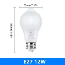 2pcs E27 LED PIR 모션 센서 전구 AC220V 6W 12W 자동 ON/OFF 야간 조명 거실 홈 주차, 02 Cold white, 01 AC220V(175-265V), 01 AC220V(175-265V)