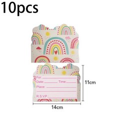 무지개 테마 생일 장식 파티 일회용 식기 종이 냅킨 컵 접시 식탁보 짚, 1)10pcs invited card