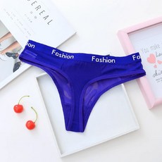 FASHION字母透視丁字褲-藍色