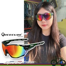 速度公園 臺灣 ICECUBE 運動太陽眼鏡 EVT 森林綠/紅REVO 防霧氣 輕量 抗UV 可調整鼻墊 風鏡, 1個