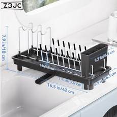 Z3JC 水槽內置瀝水籃帶拉手廚房洗碗池置物架可伸縮碗碟架盤子架二合一, 大號不伸縮:如圖, 1個
