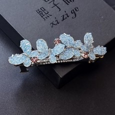 韓國發飾批發優雅藍色水晶石蝴蝶髮夾女後腦勺頂夾馬尾彈簧夾新款