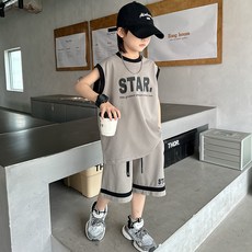 男童無袖套裝夏季2026新款兒童夏裝背心籃球運動服夏款大童裝男孩