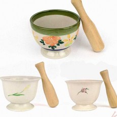 주방 양념 미니 도자기 절구 방망이 세트 단단한 깨갈이 마늘다지기, 소