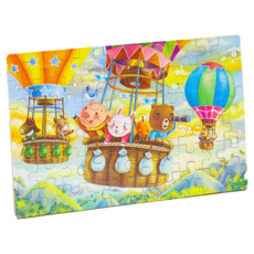 卡通拼圖 兒童益智玩具 趣味拼圖 鐵盒裝, 【60片】熱氣球, 1個, 60片