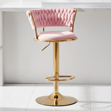피피포피 벨벳 홈바의자 바체어 아일랜드식탁의자 높이조절 회전, 1개, 핑크