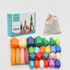 치매예방 돌쌓기 보드게임 38개 세트 노인활동 소원빌기 젠가 데이케어 요양보호 센터, 5. 우드 멀티 컬러 스톤 28개, 1개