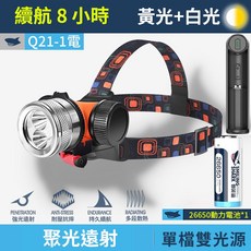 Q21海狼級潛水頭燈 強光黃白雙光 T6 LED 潛水胸燈 露營應急燈, 1個, 1電 微笑鯊Q21