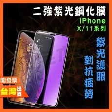 iPhone 11 Pro Max XR XS Max 紫光 鋼化膜 保護貼, 1個, XSMAX/11PROMAX黑框