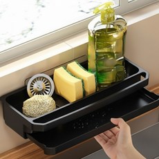 루로아 무타공 다기능 싱크대 수세미 거치대, 1개, 블랙