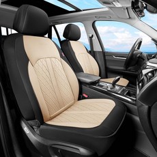 COVER 오버ado 가죽 카시트 커버 앞좌석 및 탄소 섬유 방수 내구성 있는 전천후 프로텍터 SUV 픽업 트럭 세단 자동차 차량 내부에 범용 핏 (블랙), 블랙 & 베이지