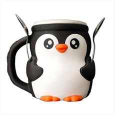 숟가락 슬롯이 있는 귀여운 펭귄 아이스크림 파인트 홀더 부동액 손잡이가 있는 재사용 가능한 아이스크림 펭귄 파인트 아늑한, 표시된 대로