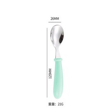 兒童餐具 304不鏽鋼 訓練勺叉 便攜套組, 短柄兒童 綠色 勺子, 1套, 如圖