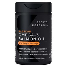 SPORTS RESEARCH 阿拉斯加 Omega-3 475mg 鮭魚油 2500mg 野生紅鮭軟膠囊, 成人男女通用, 180錠, 1個