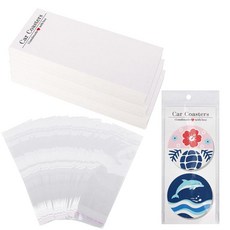 Klmnop 판매용 자동차 코스터 포장 200개 승화 블랭크 자동차 컵받침 디스플레이 카드 및 가방 17.8 x 7.3cm(6.8 x 2.9인치) 자동 승화 블랭크용 자체, Klmnop 판매용 자동차 코스터 포장 200개, 승화