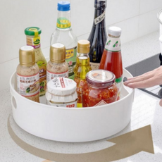 회전 양념통 360도 조미료 수납함 원형 회전 트레이 다용도 정리함 원형함 화장품 식료품 냉장고 화장대, 화이트