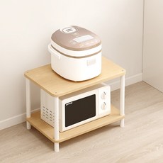 위즈룸 다용도 조립식 전자레인지 선반, 2단, 화이트 우드