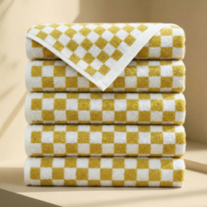 융풍 수건 호텔 수건 포근한 부드러움 체크 패턴 수건으로 행복한 시간을, 5개, 머스타드 체크