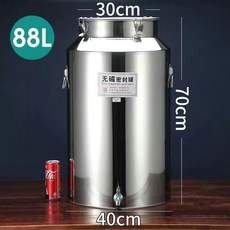 304不鏽鋼密封桶（帶龍頭）食品級不鏽鋼 防潮 保鮮 真空 大容量牛奶桶 茶葉罐 食用儲油桶運輸桶加厚接酒桶, 1個, 特厚304（88l）帶龍