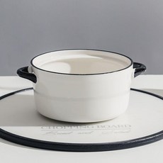陶瓷泡麪碗 帶蓋雙耳, 1個, 雙耳麪碗-黑線,不帶蓋 送勺筷