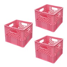 뉴플라스틱 플라스틱 우유상자 밀크박스 감성 캠핑 운반 수납 바구니 3개 1세트, 우유_핑크(3개묶음)