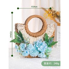 수제 가방 시뮬레이션 된 꽃 예술 DIY 밀짚 직조 자료 패키지 선물, 커피직물가방재료가방블루