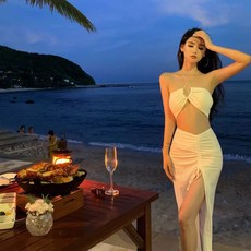 海邊度假沙灘裙穿搭衣服氣質性感顯瘦長裙兩件套裝裙, 圖片色兩件套,S