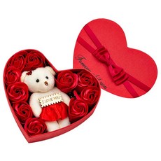 비누꽃 플라워박스 하트박스 곰인형 장미꽃 기념일 프로포즈 선물, 레드, 1개