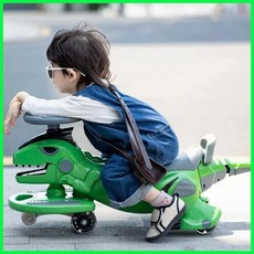 恐龍玩具 恐龍車 兒童 扭扭車 溜溜車 萬向輪 防側翻 男女 寶寶 玩具 滑行 搖擺車, 1個, 【綠龍】普通塑膠輪【無音樂+無燈光】,恐龍【霸王龍】全包車底