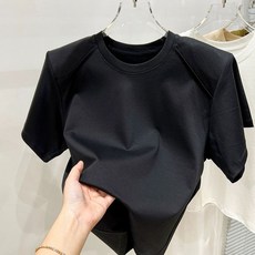 여성용 어깨뽕 반팔 보정 라운드넥 이너티 루즈핏