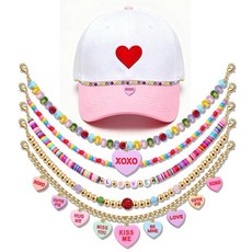 BVGA 5피스 발렌타인 데이 트러커 모자 체인 여성용 핑크 XOXO 대화 캔디 하트 모자 체인 라인스톤 비즈 캡 체인 발렌타인 데이 주얼리 액세서리 선물 그녀를 위한 선물