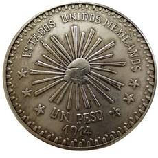 기념주화 1914 멕시코 1 페소 주 두랑고 은 동전 사본