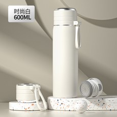 不鏽鋼保溫杯 大容量 茶水分離 男女適用 戶外攜帶 輕便耐用 杯身加厚設計 防漏密封 多色可選+600ml米白色+不鏽鋼真空保溫杯, 1個, 1L, 600ml米白色:不鏽鋼真空保溫杯
