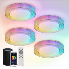 ASD 30.5cm RGBW 스마트 천장 조명 리모컨 포함 브러시드 니켈 20W 120V 2700-6500K 조도 조절 Wi-Fi 앱 제어 알렉사 구글 어시스턴트 ETL, 단일 16인치 니켈 RGBW 4팩